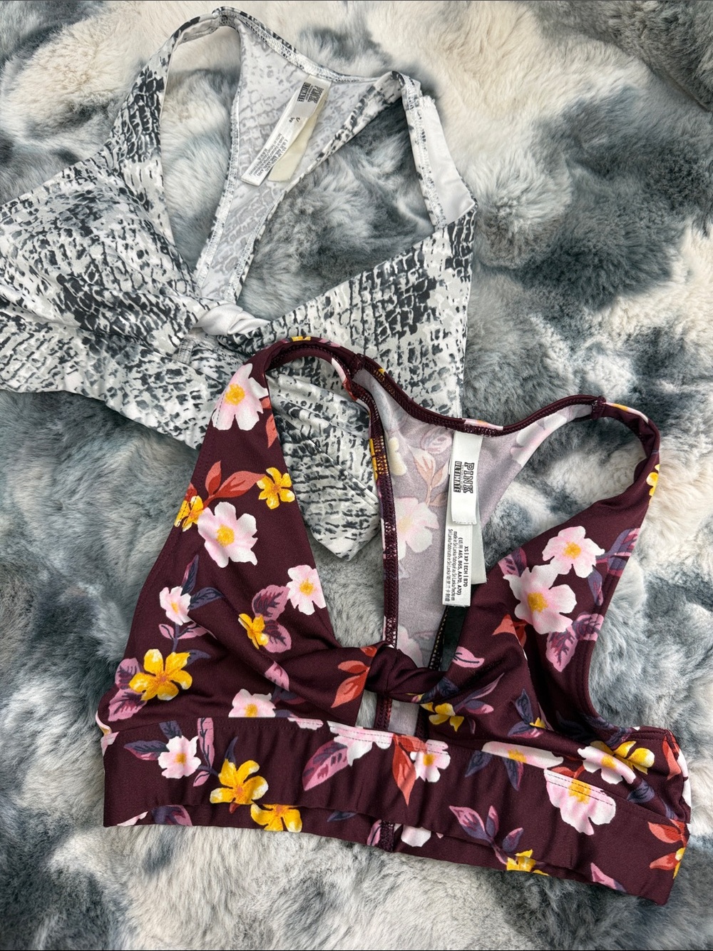 PINK Victoria's Secret Burgundy Floral Knot-Front Sports Bra